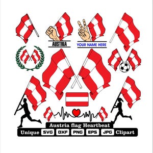 Flag and cardio of Austria in dxf, svg, png, eps and jpg files unique clipart for printing all kinds of products