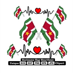 Flag and cardio of Suriname in dxf, svg, png, eps and jpg files unique clipart for printing all kinds of products.