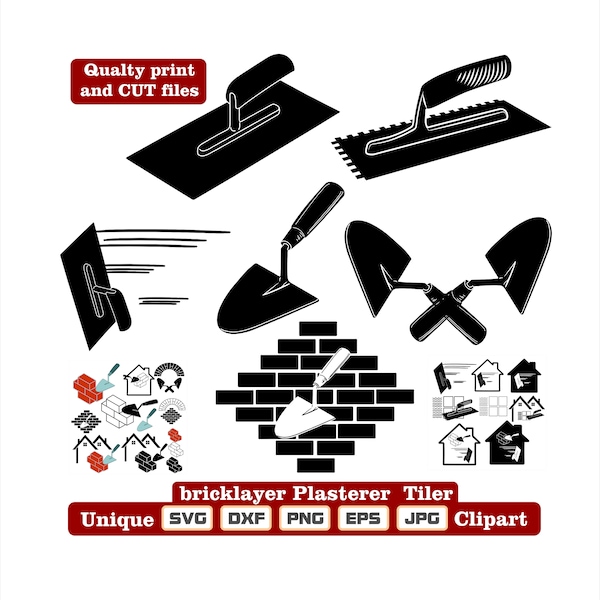 Unique Bricklayer - Plasterer - Tiler artwork as dxf-svg-png-eps-jpg illustrations for engraving, laser cutting, clothing, posters stickers