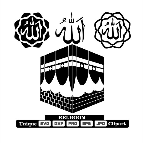 Unieke moslim clipart, gesneden bestanden Allah logo, Kaaba logo voor religieuze kleding.