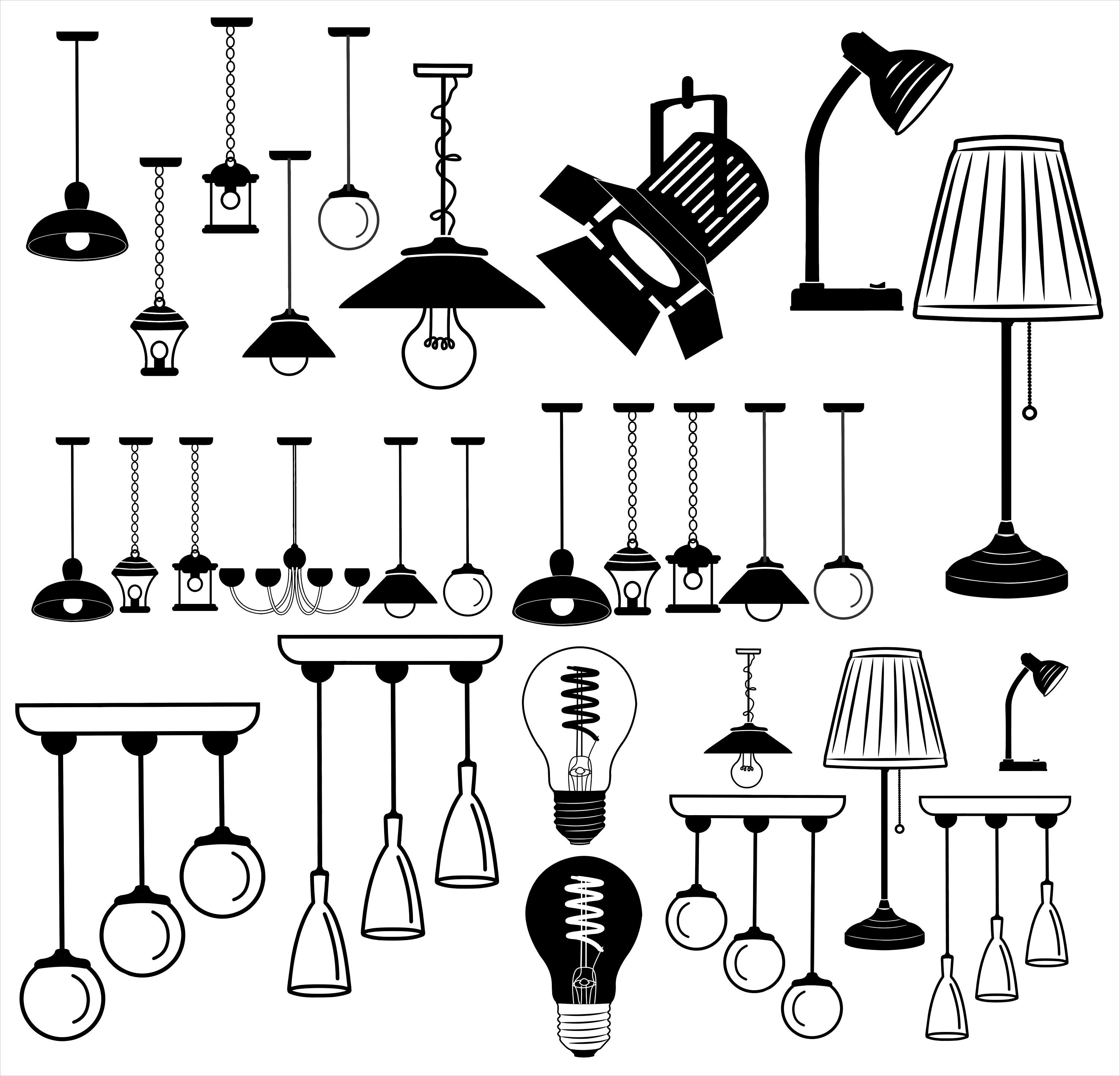 Lighting Lamps Clip Art Dxf Svg Png Eps Jpg for Cutting,shirt Design ...