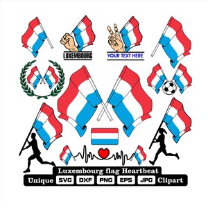 Flag and cardio of Luxembourg in dxf, svg, png, eps and jpg files unique clipart for printing all kinds of products.