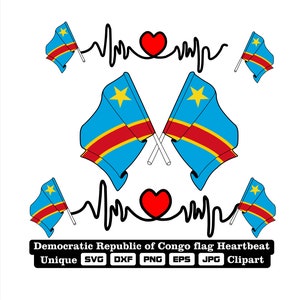 Flag and cardio of Democratic Republic of Congo in dxf, svg, png, eps and jpg files unique clipart for printing all kinds of products.