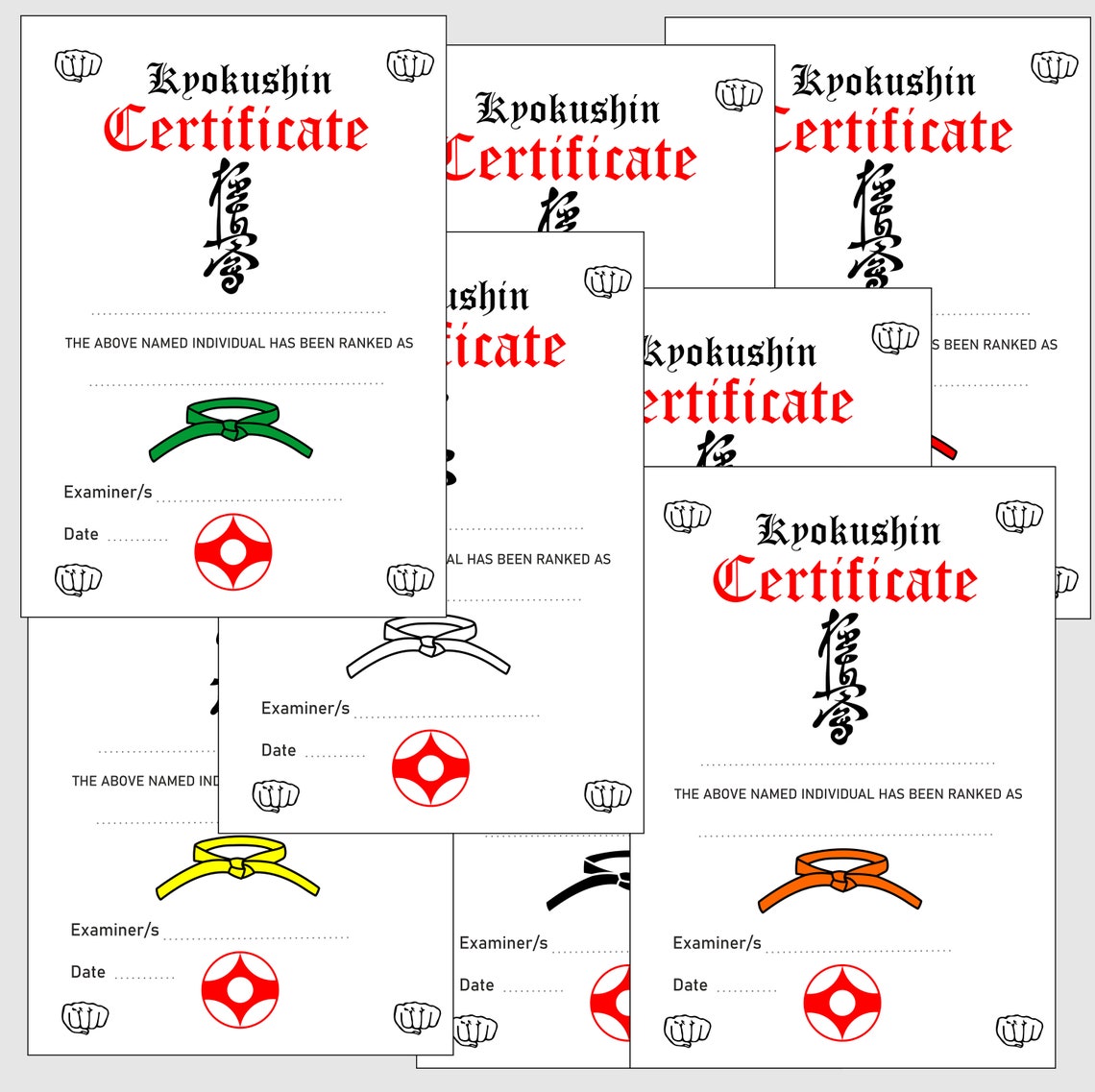 Kyokushin Karate Certificates and Awards Templates in PDF and PNG