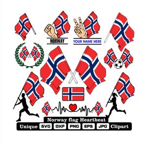 Flag and cardio of Norway in dxf, svg, png, eps and jpg files unique clipart for printing all kinds of products