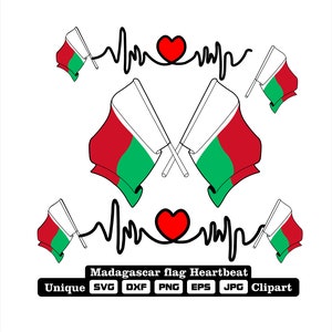 Vlag en cardio van Madagaskar in dxf-, svg-, png-, eps- en jpg-bestanden unieke clipart voor het afdrukken van allerlei producten.
