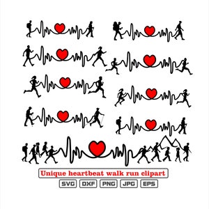 Einzigartige Cardio-Lauf- und Wander-Schnittdateien. Dateien als dxf-svg-png-eps-jpg Illustrationen zum Gravieren, Laserschneiden, T-Shirts
