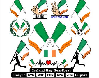Flag and cardio of Ireland in dxf, svg, png, eps and jpg files unique clipart for printing all kinds of products