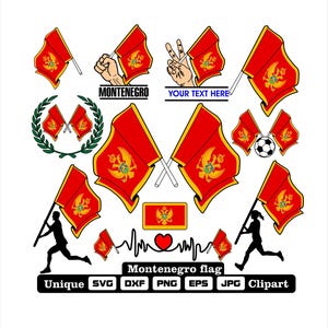 Flag and cardio of Montenegro, Montenegro in dxf, svg, png, eps and jpg files unique clipart for printing all kinds of products.
