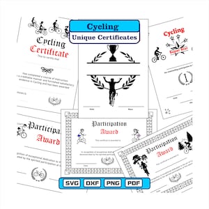 Einzigartige Radsportzertifikate als pdf-dxf-svg-png Dateien zum direkten ausdrucken oder bearbeiten.