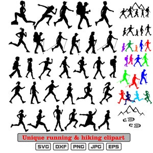 Walking, running silhouette cliparts 38 designs, PNG, SVG and EPS