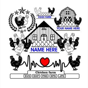 Kippen boerderij illustraties dxf svg png eps jpg voor snijden, kledingopdruk, graveren, lasersnijden, voor logo bedrijf werk of hobby!