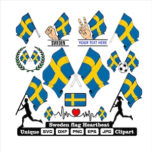 Flag and cardio of Sweden in dxf, svg, png, eps and jpg files unique clipart for printing all kinds of products
