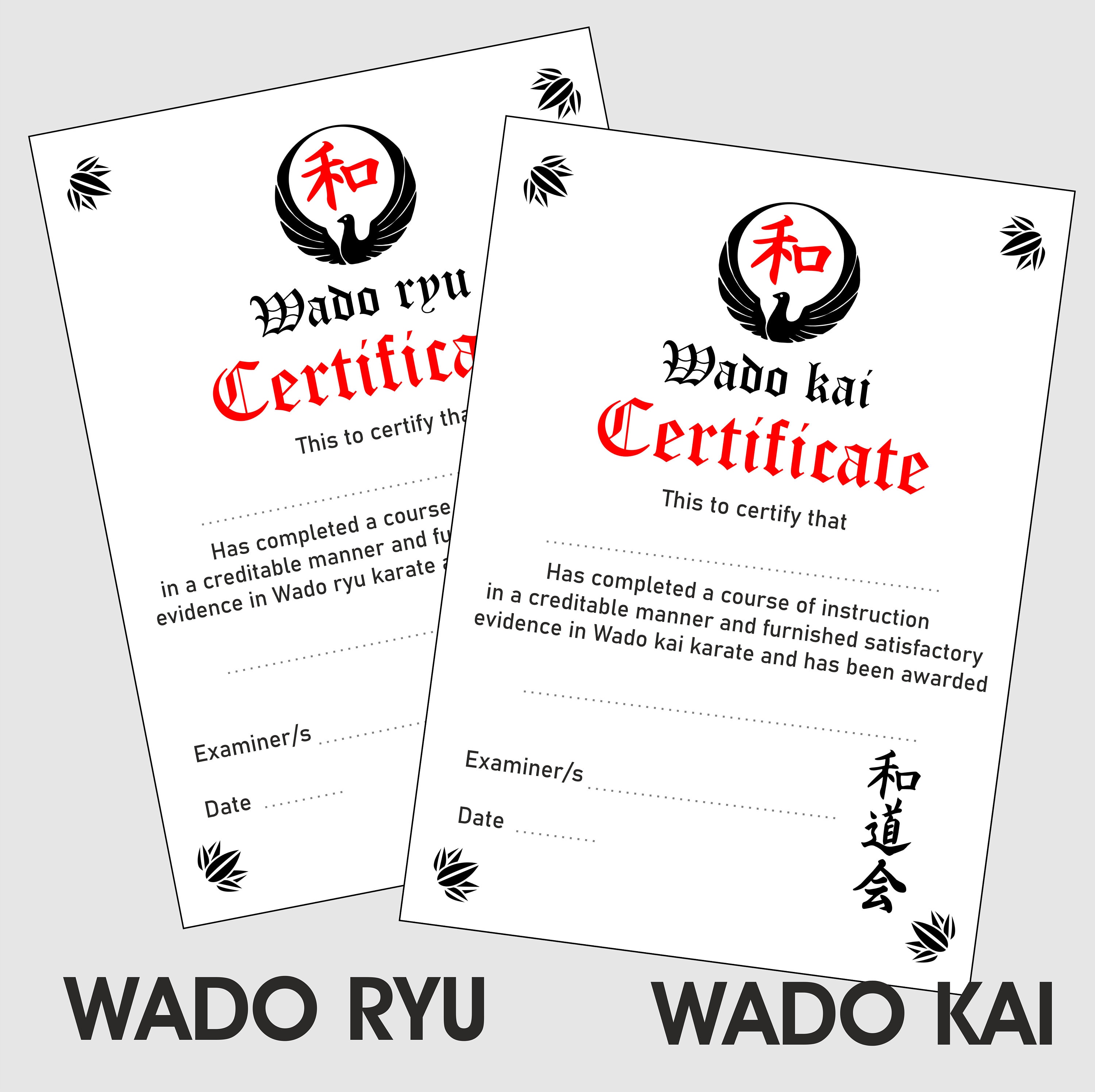 Wado Karate Certificates and Awards Templates in PDF and PNG. Reward