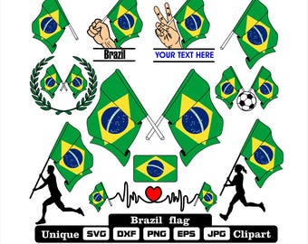 Flag and cardio of Brazil in dxf, svg, png, eps and jpg files unique clipart for printing all kinds of products.