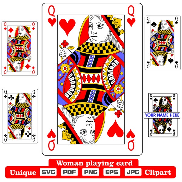 Woman playing card clip art pdf, svg, png,eps, jpg, for shirt design, wall poster, for logo work or hobby!