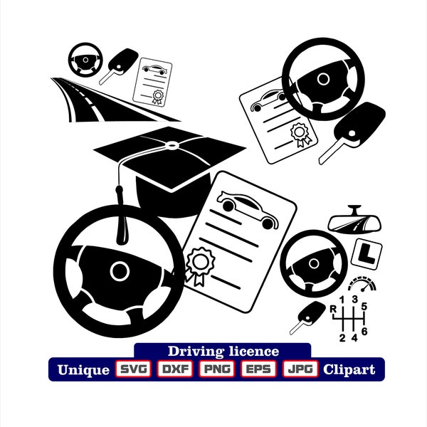 Unique driving licence clipart as dxf-svg-png-eps-jpg illustrations for engraving, laser cutting, clothing, posters stickers and more!