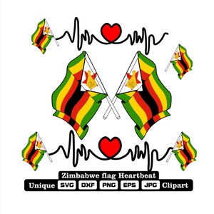 Flag and cardio of Zimbabwe in dxf, svg, png, eps and jpg files unique clipart for printing all kinds of products.