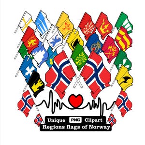 Norway State Flags with Cardio Heart – PNG Clipart Bundle | Provincial Flag Illustrations for Print & Sublimation