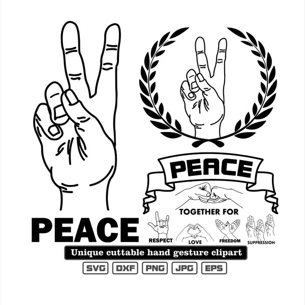 Unique peace freedom and respect clipart and cut files. As dxf-svg-png-eps-jpg illustrations for engraving, laser cutting, t-shirts, posters