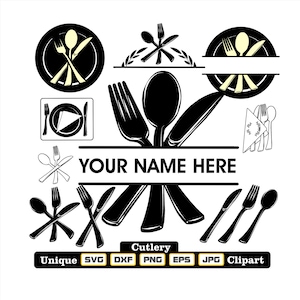 Unieke Cutlery clipart en gesneden bestanden voor Catering, restaurant, Hotel logo op bedrijfskleding, werkkleding of drukwerk.