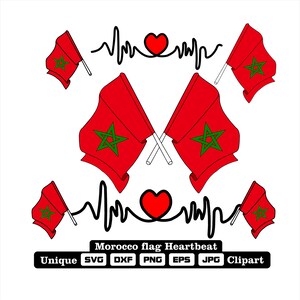 Vlag en cardio van Marokko in dxf-, svg-, png-, eps- en jpg-bestanden unieke clipart voor het afdrukken van allerlei producten