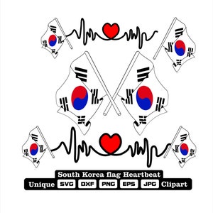 Flag and cardio of South Korea in dxf, svg, png, eps and jpg files unique clipart for printing all kinds of products.