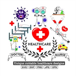 Fichiers de découpe hospitaliers et corona uniques. Fichiers au format dxf-svg-png-eps-jpg pour gravure, découpe laser, t-shirts, affiches