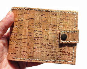 Cartera vegana de corcho de dos pliegues, cartera para tarjetas de crédito de cuero vegano, cartera liviana, tarjetero delgado de dos pliegues, regalo de Navidad ecológico para él