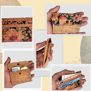 Borsa porta carte in sughero fiorito, portafoglio piccolo vegano, porta carte sottile e leggero, porta carte sottile, portafoglio in pelle vegana, regalo vegano