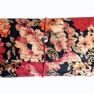 Vegan tobacco bag, Cork leather tobacco pouch, Floral pouch with rubber, Resistant rolling cigarette case, Smokers accessories, Vegan gift