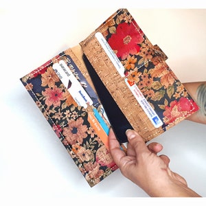 Woman Vegan Clutch Phone Wallet, Women Minimal Cork Wallet, Wallet Phone Case, Vegan Leather Long Wallet, Bifold Slim Wallet With Flowers