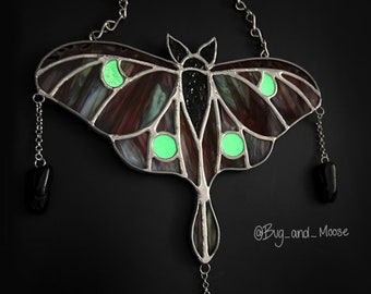 Glow in the Dark Luna Moth Stained Glass Piece