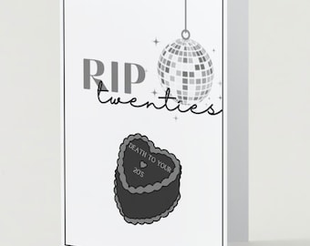 Tarjeta de cumpleaños de los 20 - Diseño de pastel de corazón (Descarga digital)