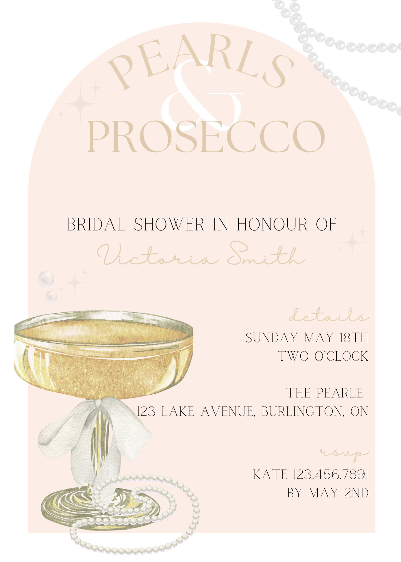 Pearls &amp; Prosecco Bridal Shower Invitation Template Editable and ...