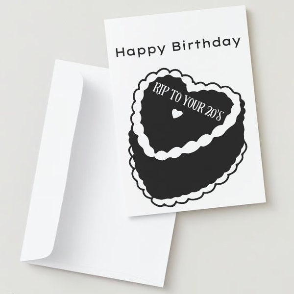 Minimalistic RIP 20s foldable birthday card - Digital download - rip cake - 5x7 or 4x6