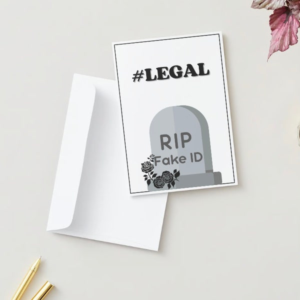Digital RIP Fake ID foldable card- Rip Fake ID tombstone and black flowers, #legal card, 5x7 or 4x6 digital download print