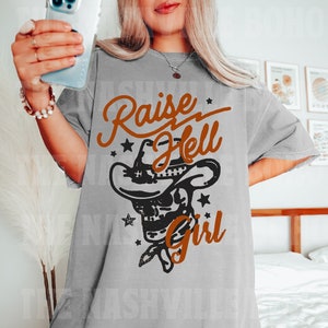 Raise Hell Girl Tee, Skeleton Cowboy Tee, Howdy Skeleton Tee, Boho Tee, Vintage Inspired  Cotton T-shirt, Unisex Tee, Comfort Colors Tee