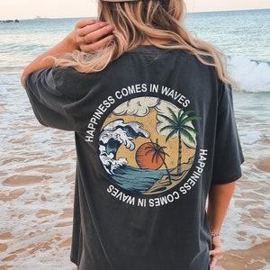 Happiness Comes in Waves Tee, Summer Graphic Tee, BeachT-shirt, Boho Tee, Vintage Inspired  Cotton T-shirt, Unisex Tee, Comfort Colors Tee