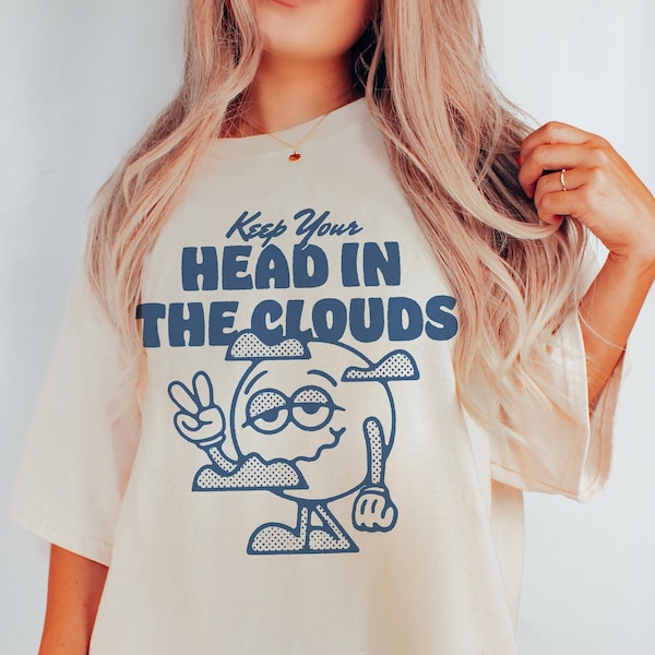 Keep Your Head in the Clouds Tee, Retro Style T-Shirt, Skeleton Tee Hippie Tee, Vintage Inspired Tee, Comfort Colors T-shirt, Oversized Tee