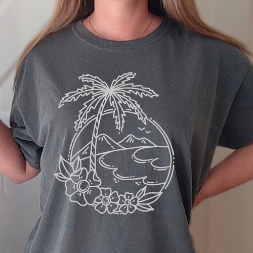 Floral Beach Scene Tee Beach Shirt 