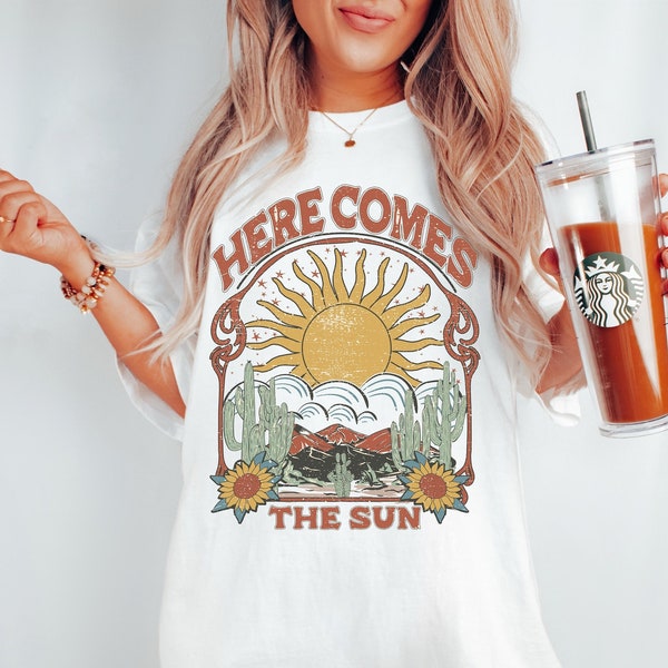 Here Comes the Sun Tee, Retro Style  T-Shirt, Hippie Tee, Vintage Inspired  Cotton T-shirt, Comfort Colors T-shirt, Oversized Tee