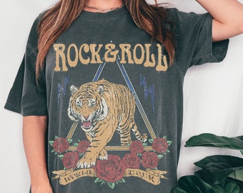 Rock and Roll Tee, Rock N Roll T-shirt, Concert Tee, Tiger Tee, Vintage Inspired  Cotton T-shirt, , Unisex Tee, Comfort Colors T-shirt