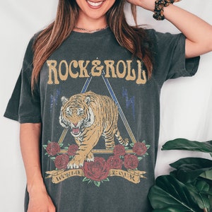 Rock and Roll Tee, Rock N Roll T-shirt, Concert Tee, Tiger Tee, Vintage Inspired  Cotton T-shirt, , Unisex Tee, Comfort Colors T-shirt