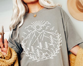 Floral Camp Tee, Camp Scene shirt,  Retro Style T-Shirt, Camping Tee, Vintage Inspired T-shirt, Comfort Colors T-shirt, Oversized Tee