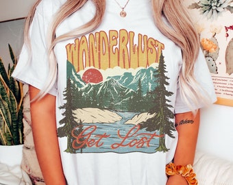 Wanderlust Tee, Wanderlust Graphic Tee, Mountains, Get Lost,  Boho Tee, Vintage Inspired  Cotton T-shirt, Unisex Tee, Comfort Colors Tee