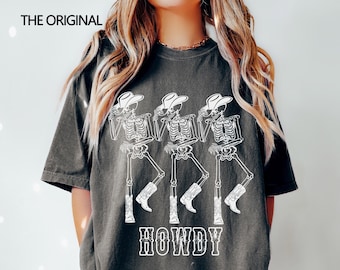 Howdy Cowboy Tee, Skeleton Cowboy Tee, Dancing Skeleton Tee, Boho Tee, Vintage Inspired  Cotton T-shirt, Unisex Tee, Comfort Colors Tee