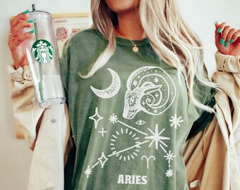 Camiseta del zodiaco Aries, regalo del zodiaco Aries, cumpleaños del zodiaco, camisa del zodiaco, camiseta de algodón de inspiración vintage, camiseta unisex, camiseta Comfort Colors
