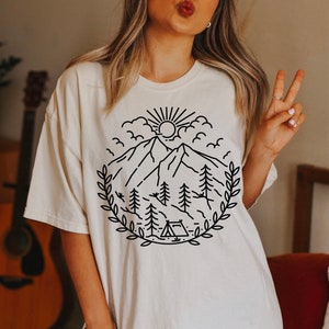 Floral Camp Tee, Camp Scene shirt, Retro Style T-Shirt, Camping Tee, Vintage Inspired T-shirt, Comfort Colors T-shirt, Oversized Tee image 2