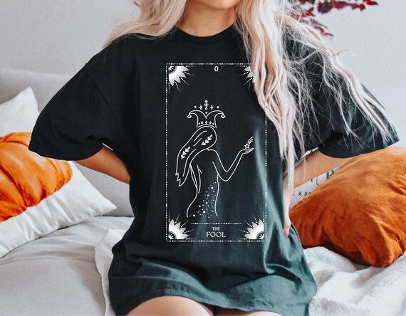 The Fool Tarot Card White Outline T Shirt The Fool Tarot Card White Outline T Shirt